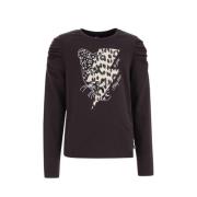 WE Fashion longsleeve met printopdruk antraciet Grijs Meisjes Katoen R...