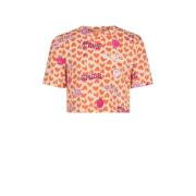 Shoeby crop top met all over print oranje/roze Meisjes Polyester Ronde...