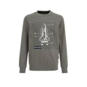 WE Fashion longsleeve met printopdruk grijsgroen Jongens Katoen Ronde ...