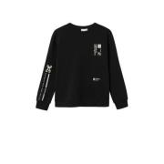 NAME IT KIDS sweater NKMLASSIE met printopdruk zwart/wit Printopdruk -...