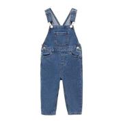 Mango Kids tuinbroek medium blue denim Blauw Effen - 92