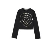 Garcia longsleeve met printopdruk zwart/ecru Meisjes Stretchkatoen Ron...