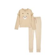 WE Fashion pyjama met all over print beige Meisjes Stretchkatoen Ronde...