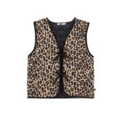 WE Fashion gilet met panterprint bruin/zwart Beige Meisjes Polyester V...