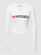 Gebreide pullover met stitching 'I LOVE MYSELF'