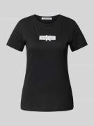 Slim fit T-shirt met labelprint, model 'MONOLOGO'