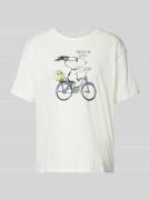 T-shirt met geribde ronde hals