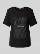 T-shirt met geribde ronde hals