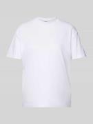 T-shirt met geribde ronde hals