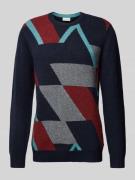 Regular fit gebreide pullover met wol en meerkleurig, geometrisch moti...