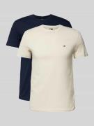 Slim fit T-shirt met logostitching in een set van 2 stuks