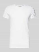 T-shirt met geribde ronde hals