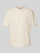 T-shirt met geribde ronde hals