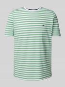 T-shirt met geribde ronde hals
