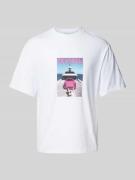 T-shirt met geribde ronde hals