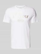Regular fit T-shirt van puur katoen met labelprint met statement
