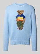 Gebreide pullover met motief- en labelstitching