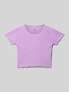 Regular fit T-shirt met zoom met ruches, model 'NELLA'