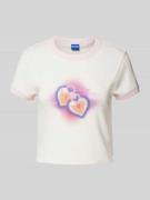 Kort T-shirt met labelprint, model 'Dalia'