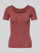 Slim fit T-shirt van katoenmix met kort drukknooppaneel, model 'KITTE'