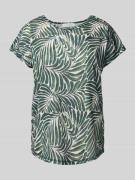 T-shirt met geribde ronde hals