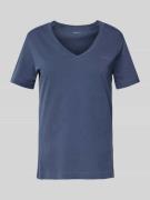 T-shirt met geribde V-hals