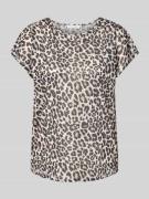 T-shirt met geribde ronde hals