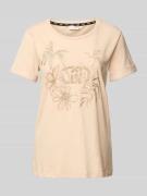 T-shirt met geribde ronde hals