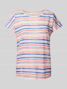 T-shirt met geribde ronde hals