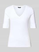 T-shirt met geribde V-hals, model 'JUDY'