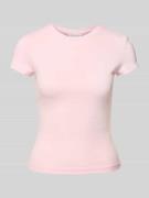 T-shirt met geribde ronde hals, model 'Franka'