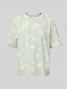 T-shirt met geribde ronde hals