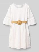 Jurk met broderie anglaise en riem