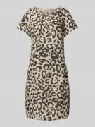 Mini-jurk van linnenmix met ronde hals