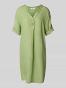 Knielange linnen jurk met V-hals