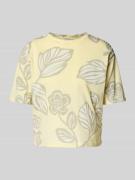 T-shirt met geribde ronde hals