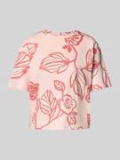 T-shirt met geribde ronde hals