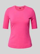 T-shirt met geribde ronde hals, model 'Darnelia'