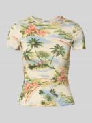 T-shirt in riblook met golvende zoom