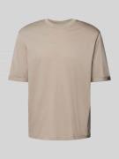 T-shirt met geribde ronde hals