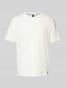 T-shirt met geribde ronde hals