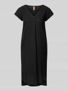 Knielange jurk van een mix van linnen en viscose, model 'Ina'