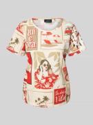 T-shirt met geribde ronde hals