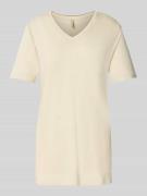 T-shirt met geribde V-hals, model 'EMEL'