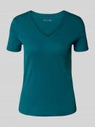 T-shirt met geribde V-hals