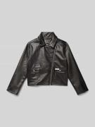 Bikerjack in leerlook met klepzakken