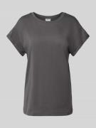 T-shirt met geribde ronde hals