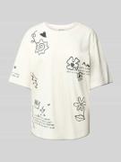 T-shirt met geribde ronde hals