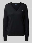 Gebreide pullover met logostitching en V-hals