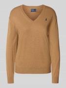 Gebreide pullover met logostitching en V-hals